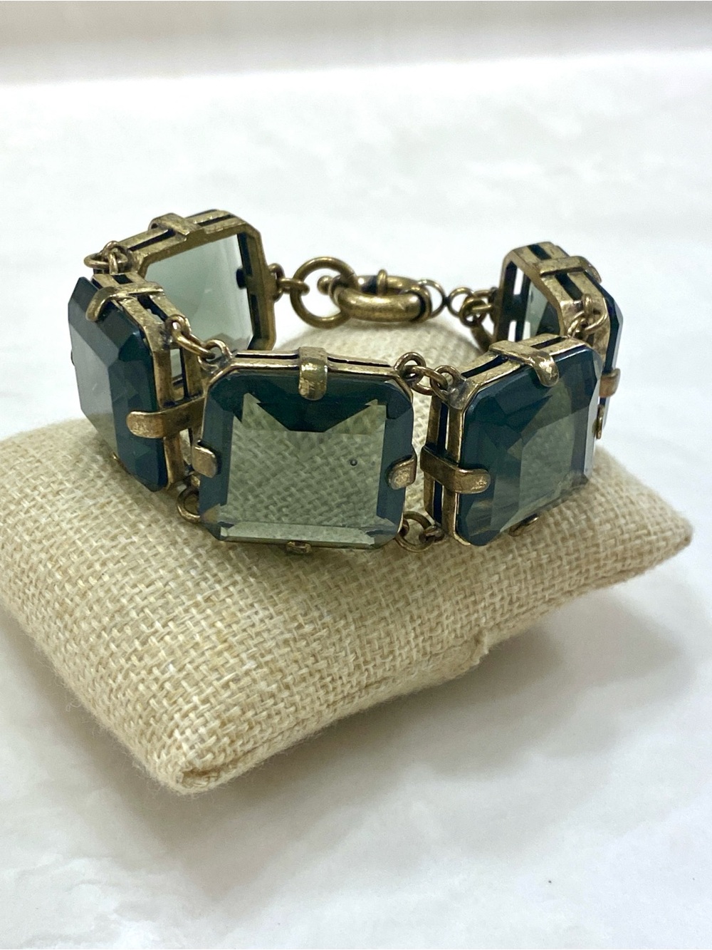 J. Crew Black Square Faceted Stone Bracelet with Gold-Tone Links